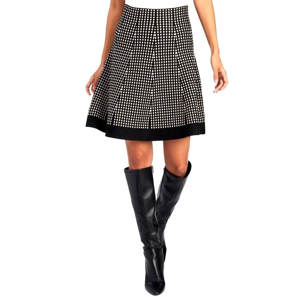 Max Studio Knit Skirt Women M/L Black White Diamond Geometric 9708614 Excellent - Picture 10 of 11